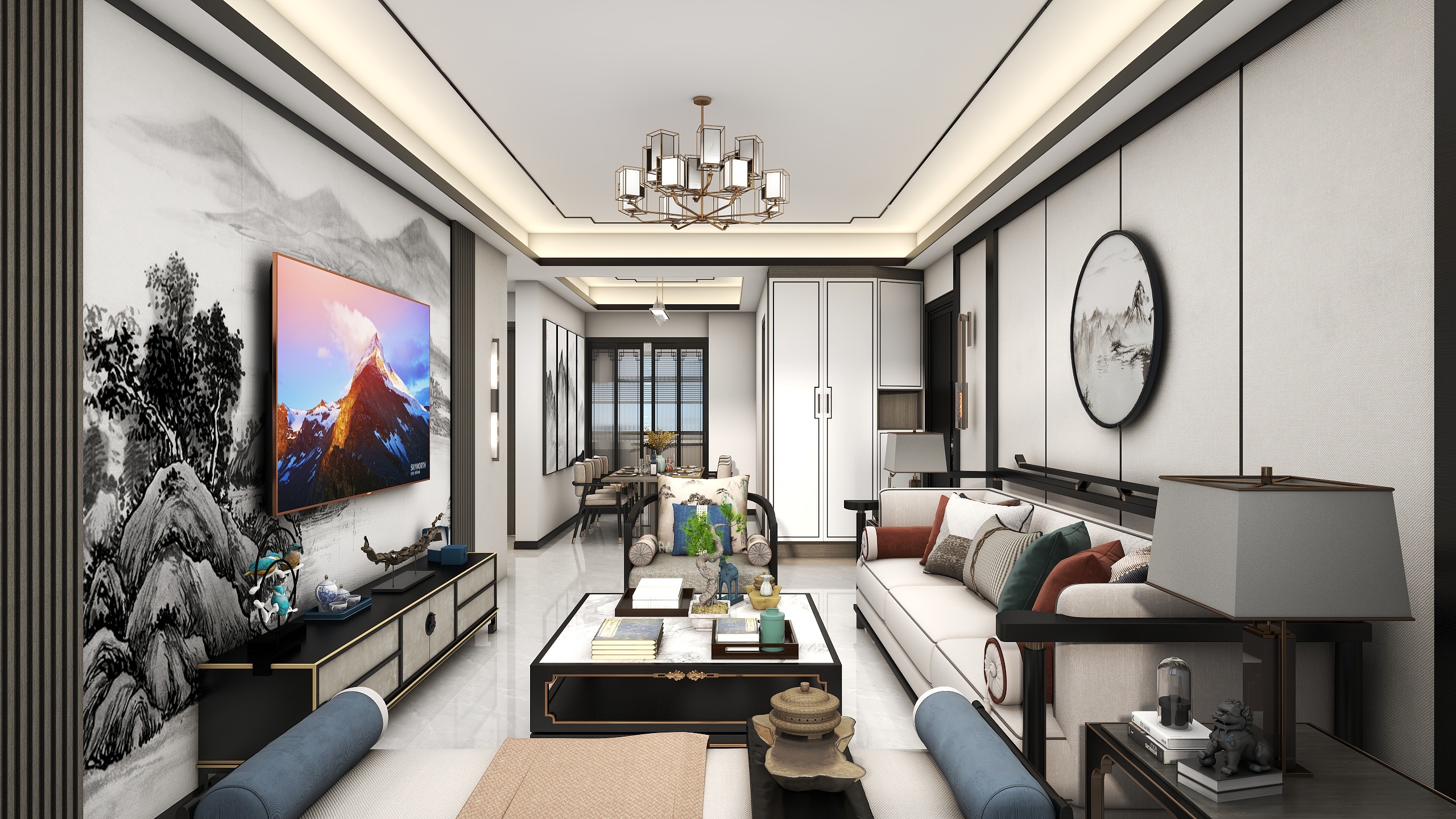 星空设计500一套-三居85㎡新中式装修效果图