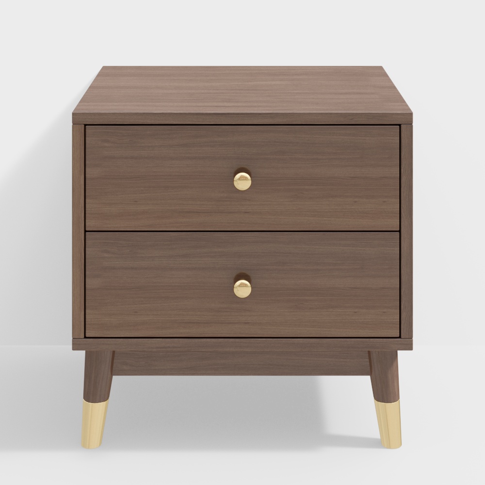 Ultic Walnut Nightstand 2-Drawer Chest Low Bedside Table with Sotrage