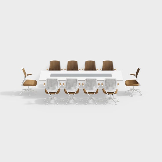 Brown Modern and Fashionable Conference Table and Chair Combination 3D Model