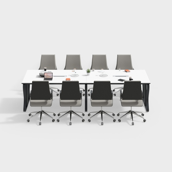 Modern and Fashionable Conference Table and Chair Combination 3D Model in Black and Brown