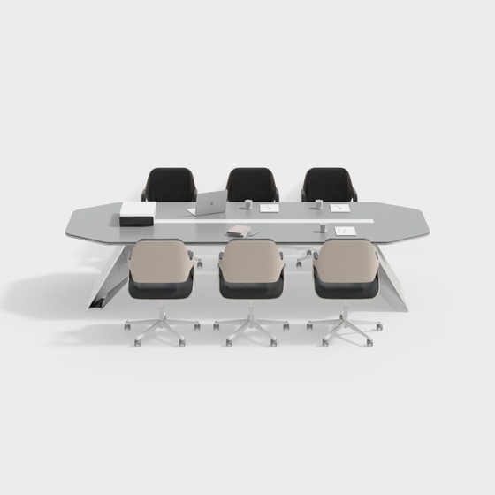 Black Modern Conference Table and Chair Combination 3D Model