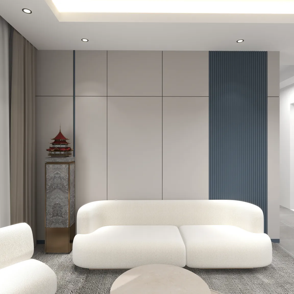 设计师小伟了-荣盛上荣府103㎡3室一层客餐厅装修效果图第1张