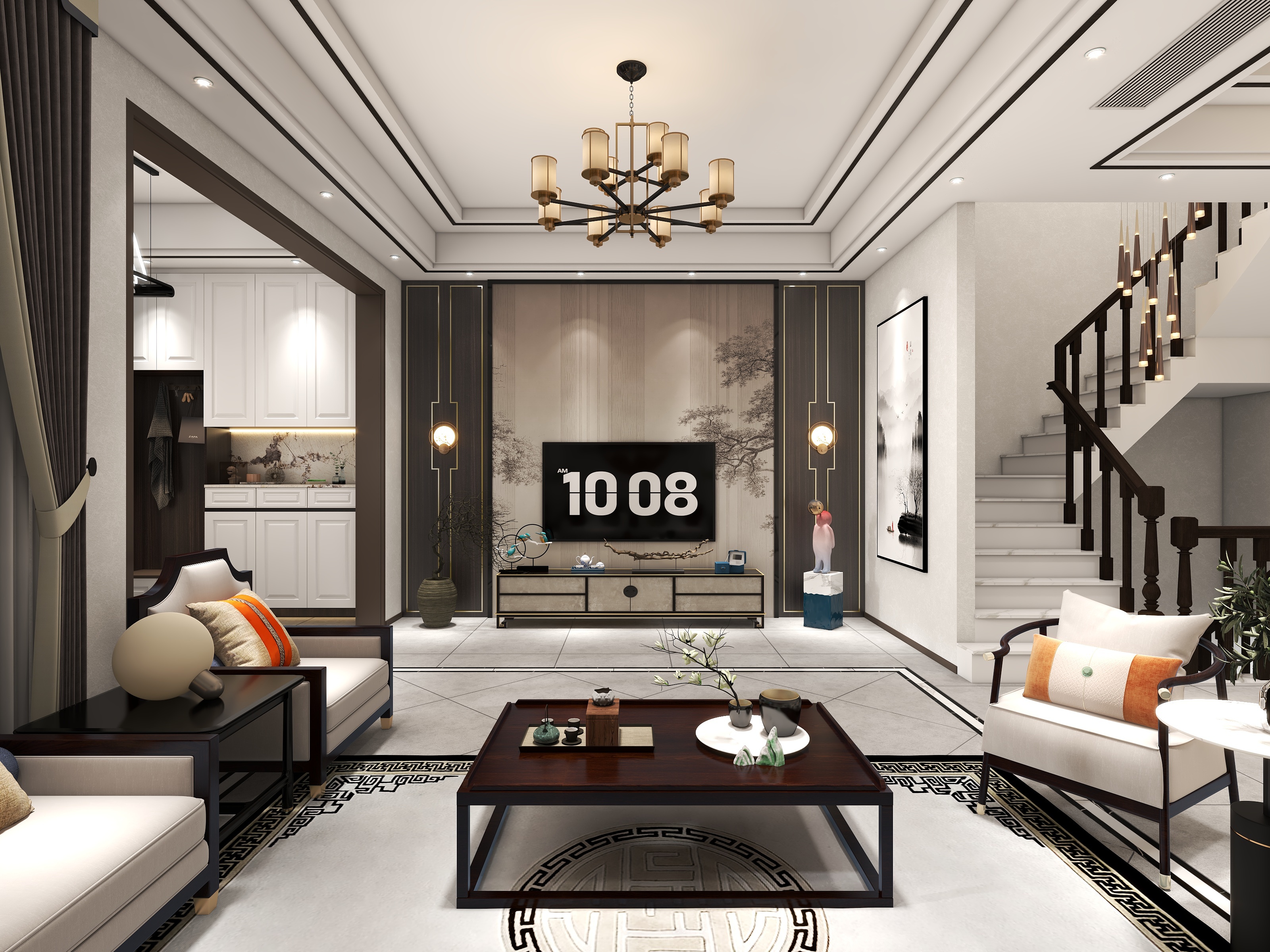 室内设计丨秋秋-中交锦悦  别墅   【禅意新中式】装修效果图