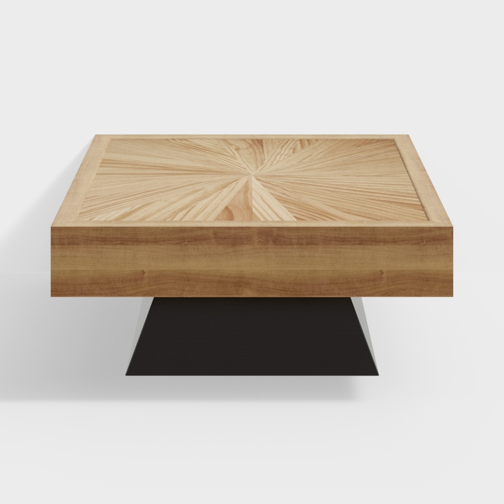 Table basse carrée moderne avec plateau en bois noir et naturel