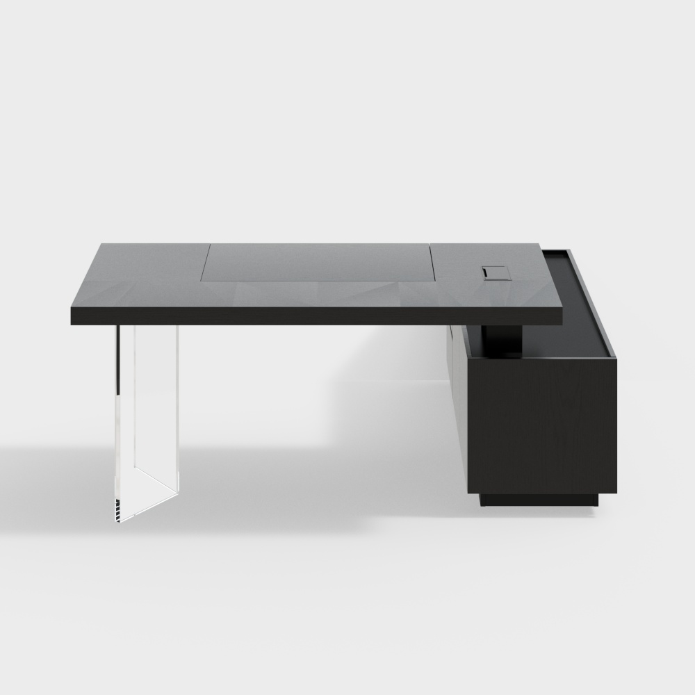 1815mm Modern Black L-Shape Standing Desk with Side Cabinet Height Adjustable Desktop
