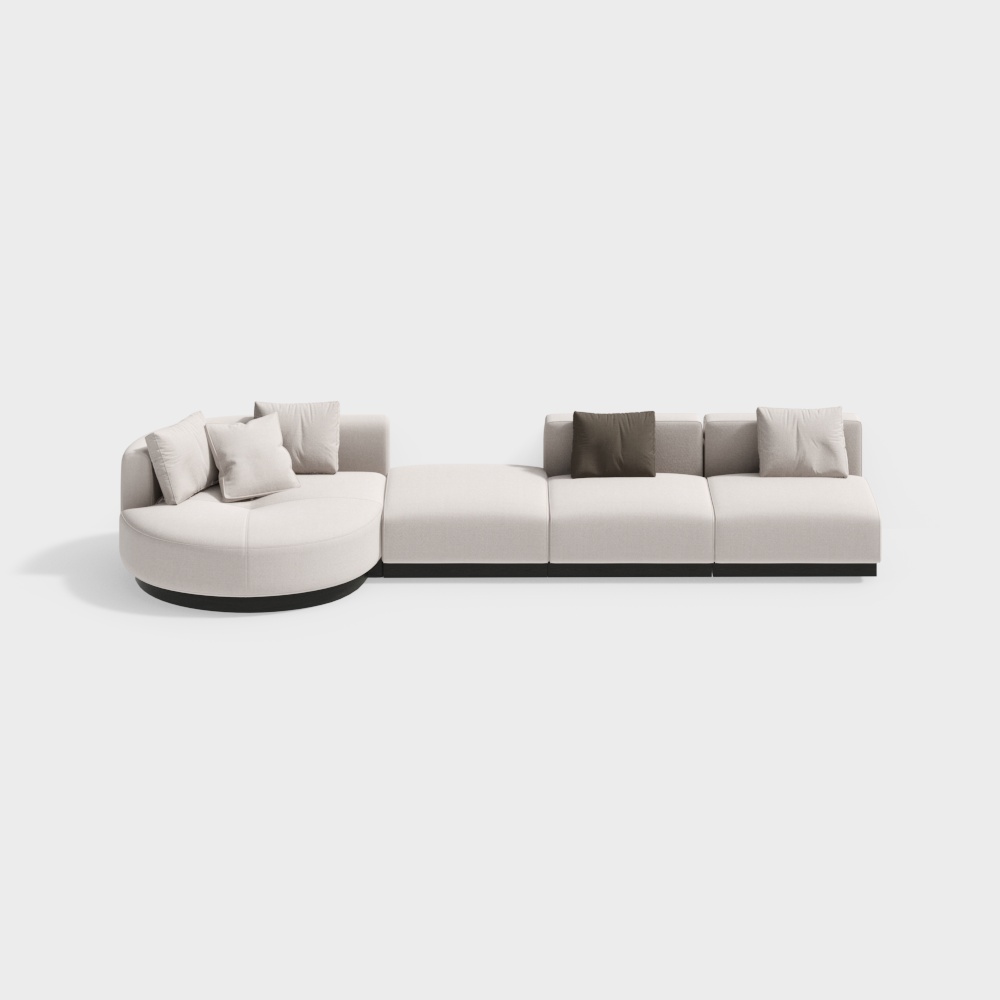 Sofá modular moderno de esquina seccional en forma de L de 3730 mm en beige con almohadas y patas negras