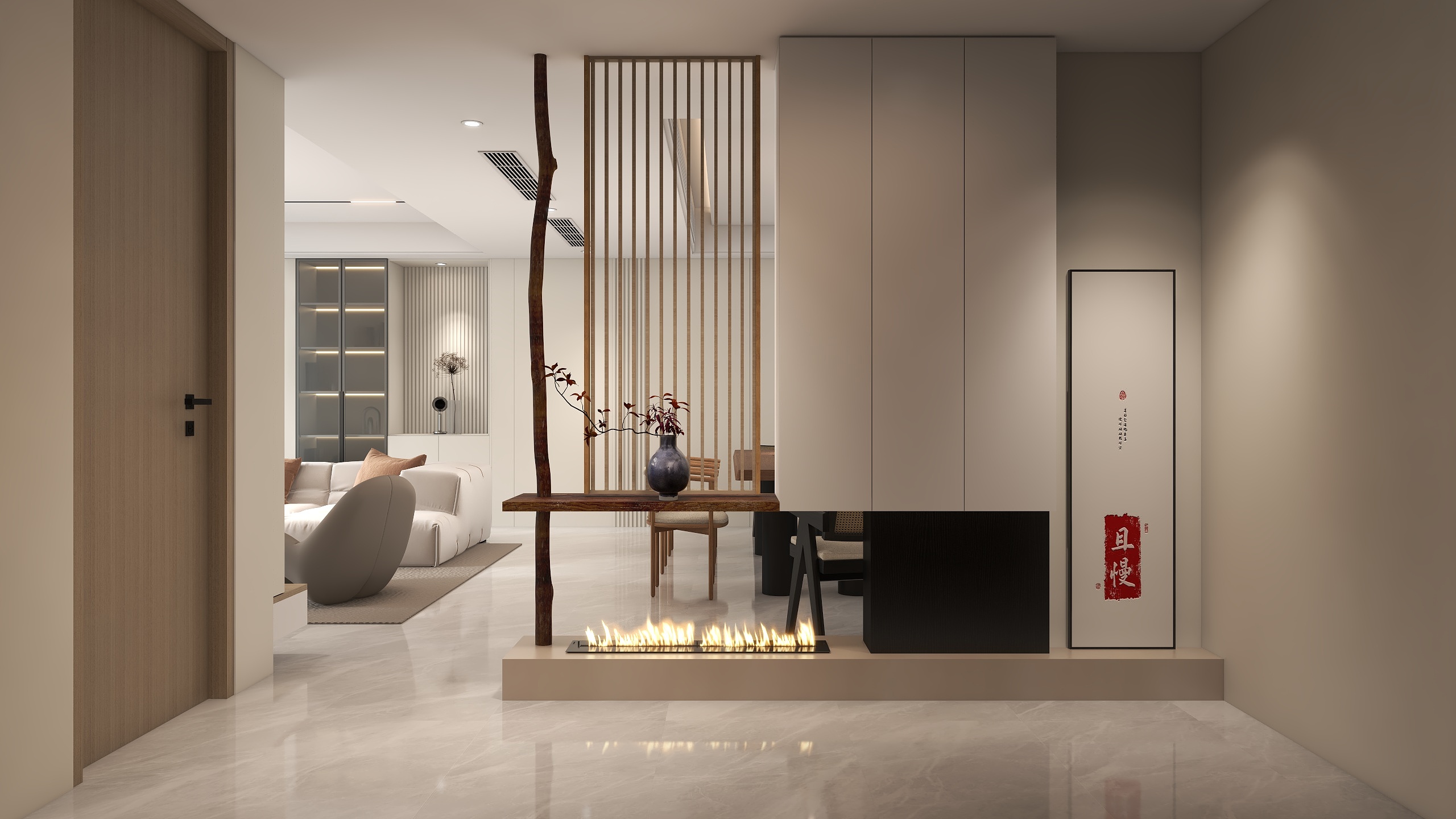 沐光|知行视觉设计工作室-阿东-原木奶油风   《且慢》   135平 3室装修效果图