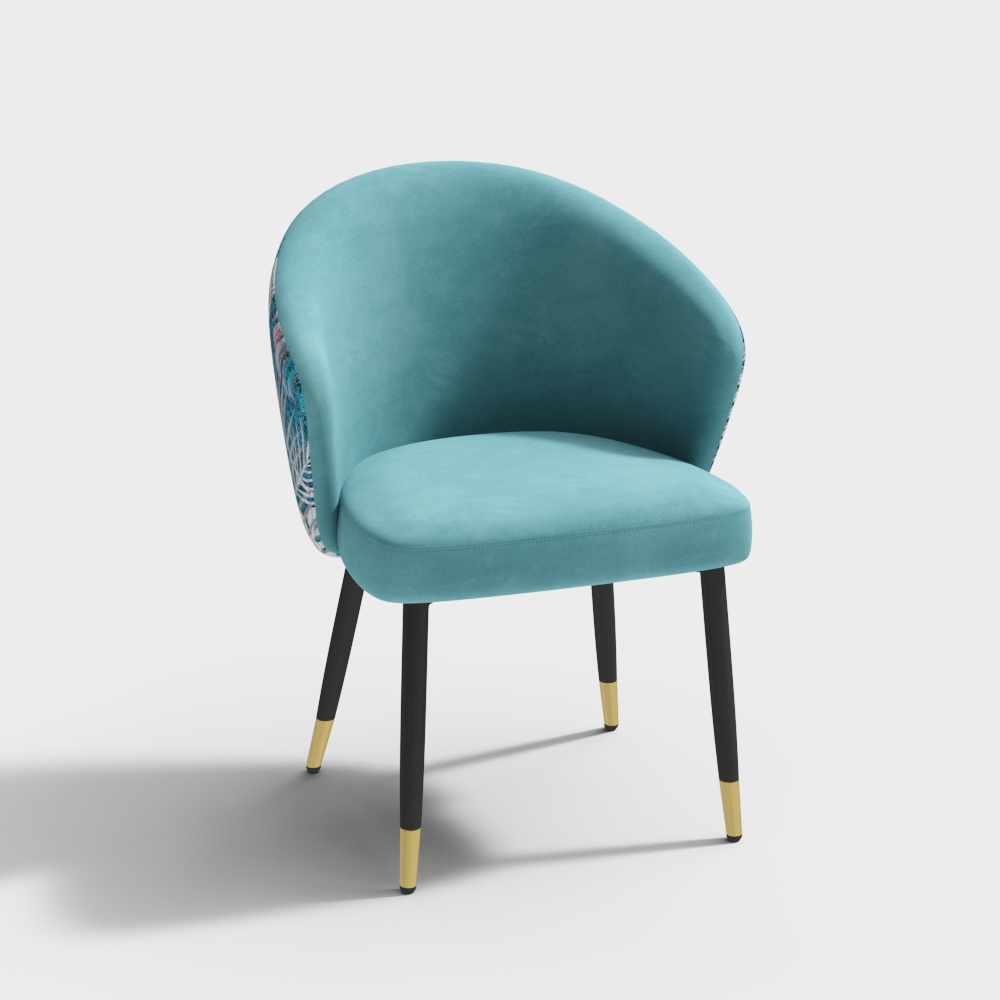Greenish Blue Velvet Dining Chair Curved Back Modern Arm Chair Gold & Black