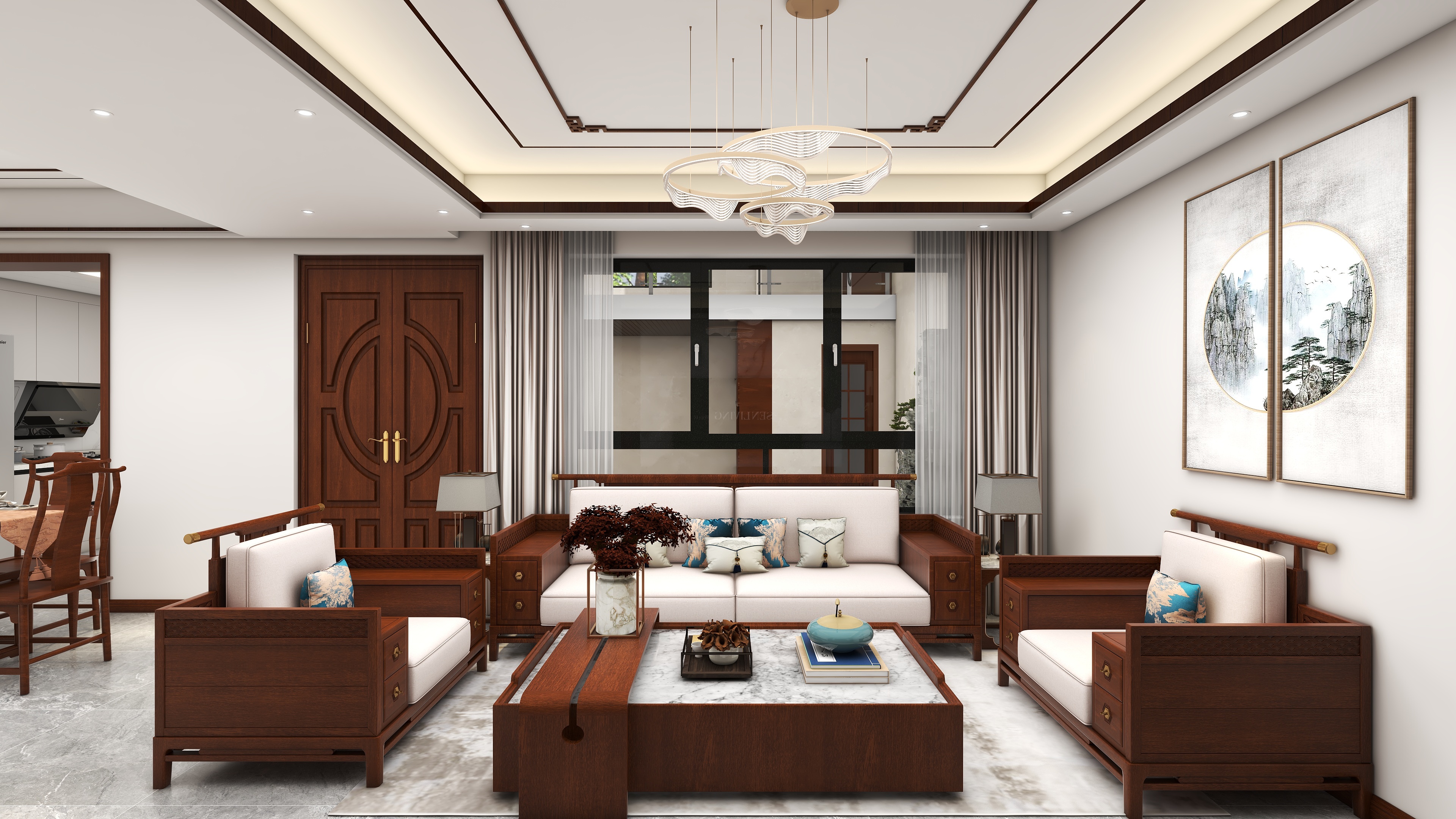 星空设计500一套-234㎡新中式两层复式装修效果图