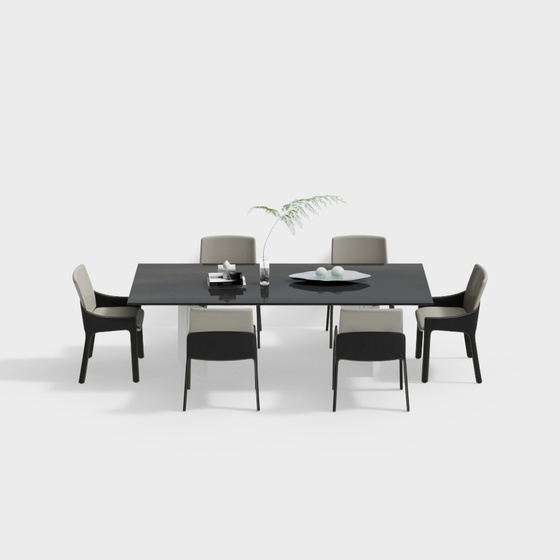 Poliform Modern Dining Table and Chair Set 3D Model in Black Finish