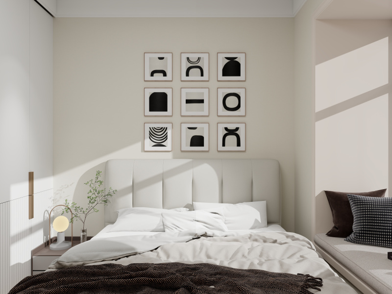 Modern Gray & Beige Bedroom Design