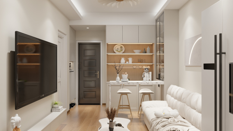Creamy Minimalist Living Room with Clean Lines