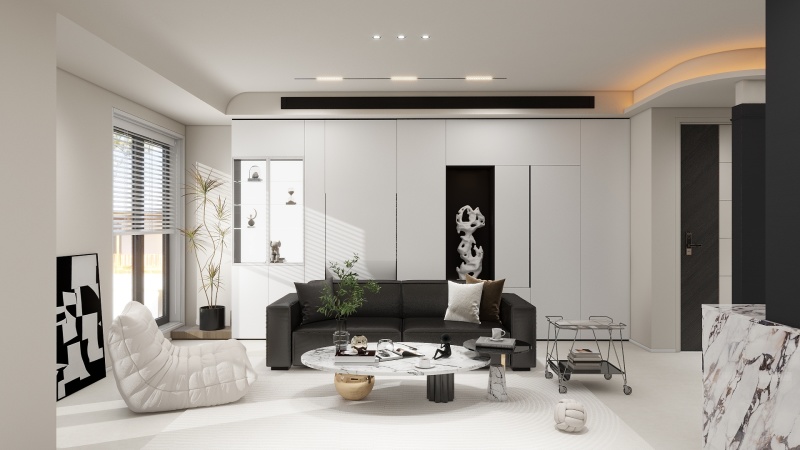 Minimalist Living Room in Black & White