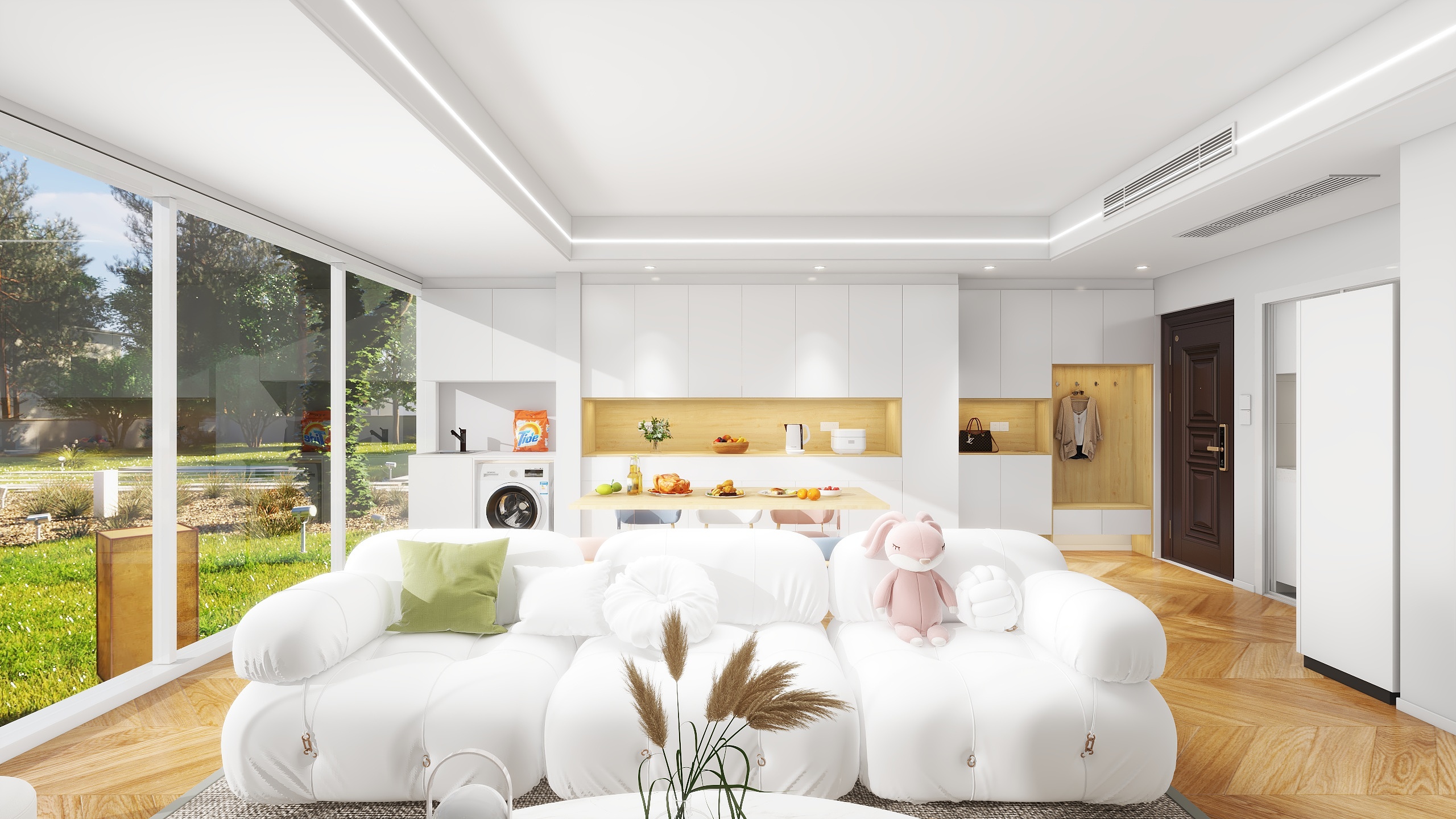 天策府设计李-现代奶油风三居室-装修设计方案