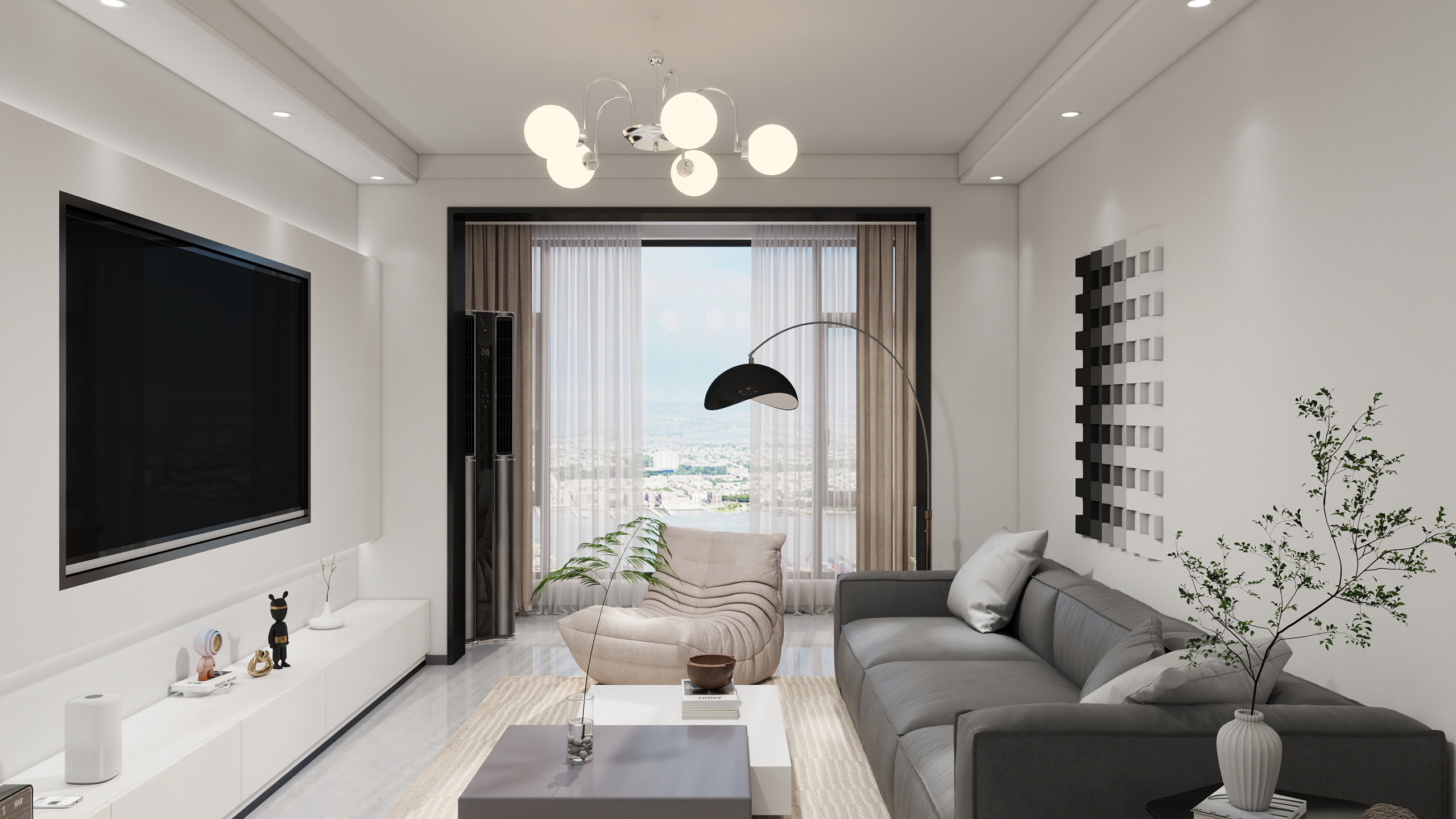 HT设计HT-万科首府95平现代黑白灰风-装修设计方案