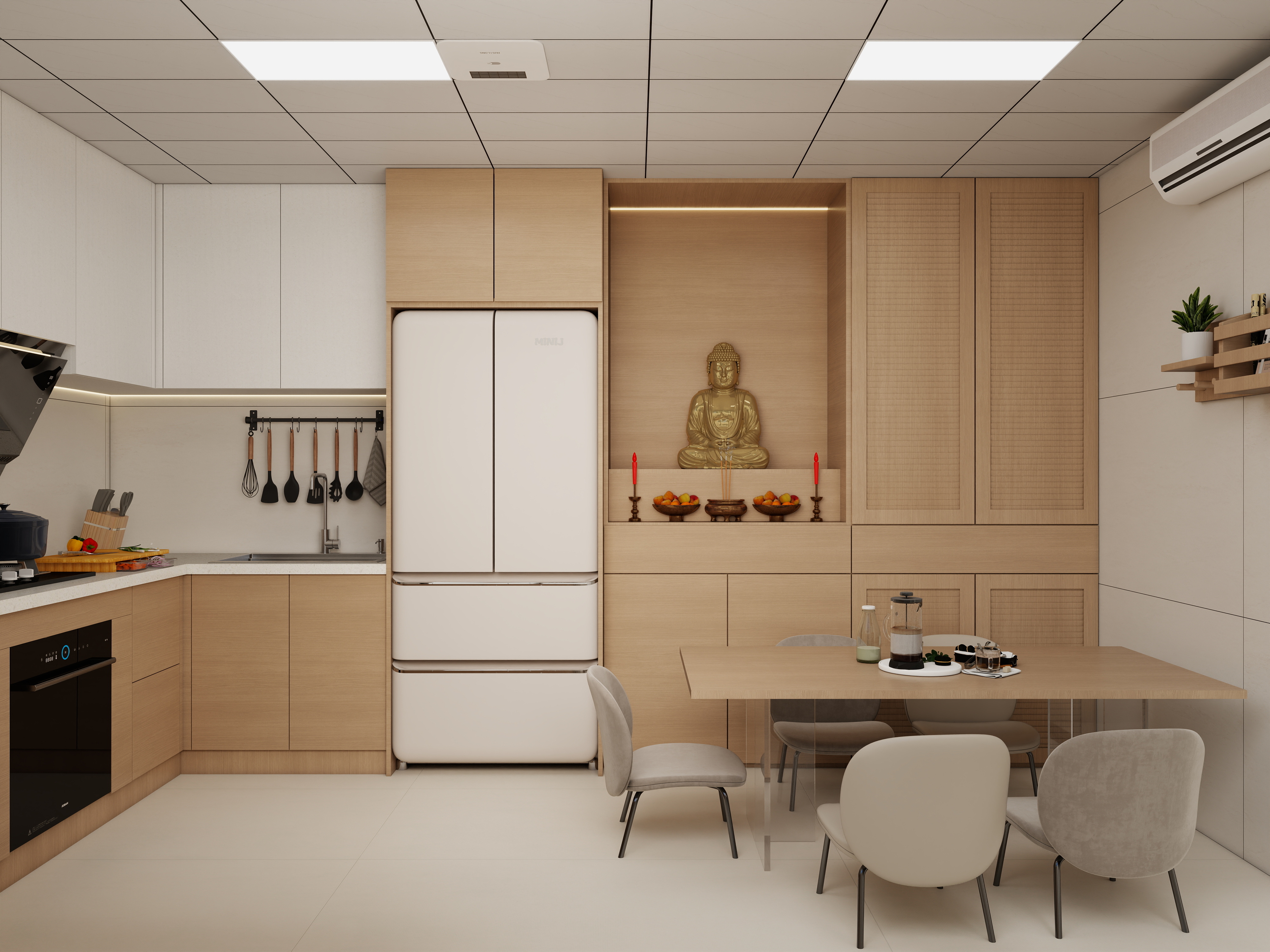 庄育霖-奶油原木风两层自建房带院装修效果图