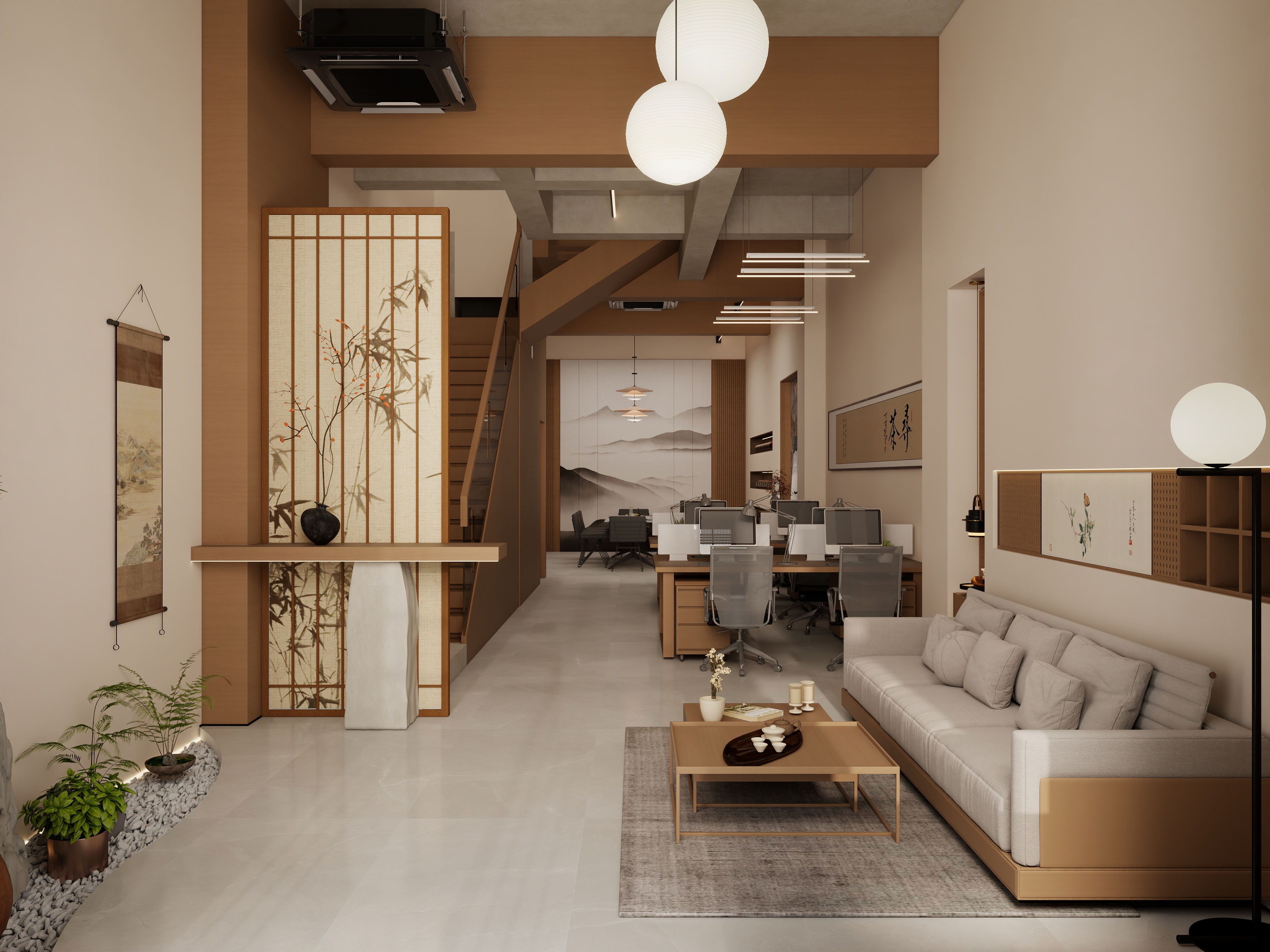 庄育霖-175平复式新中式办公室设计装修效果图